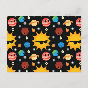 Cute Planets Space Mönster Vykort