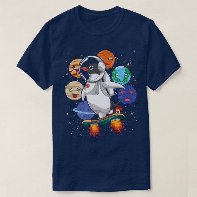 Cute Planets Space Zoo Animal Science Penguin Astr T Shirt (Design framsida)
