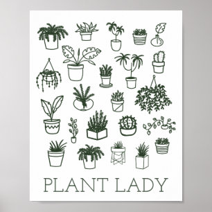 Cute Plant Dam Houseplant Illustration in Grönt Poster