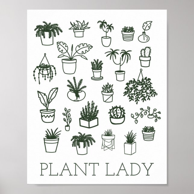 Cute Plant Dam Houseplant Illustration in Grönt Poster (Framsidan)