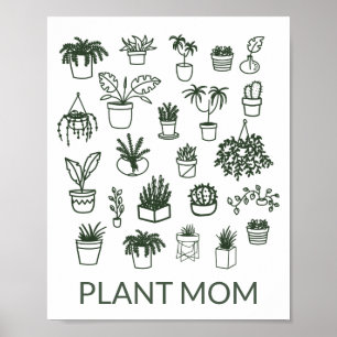 Cute Plant Mamma Houseplant Illustration in Grönt Poster
