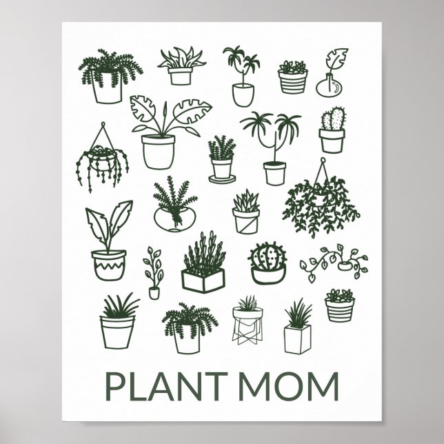 Cute Plant Mamma Houseplant Illustration in Grönt Poster (Framsidan)