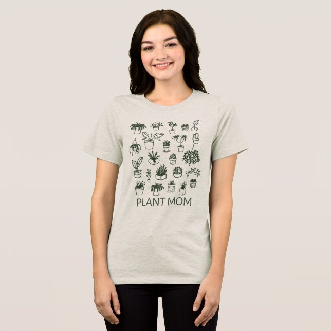 Cute Plant Mamma Houseplant Illustration in Grönt T Shirt (Framsida Full)