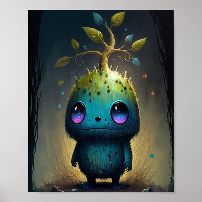 Cute Plant Monster Fantasy Art Poster (Framsidan)