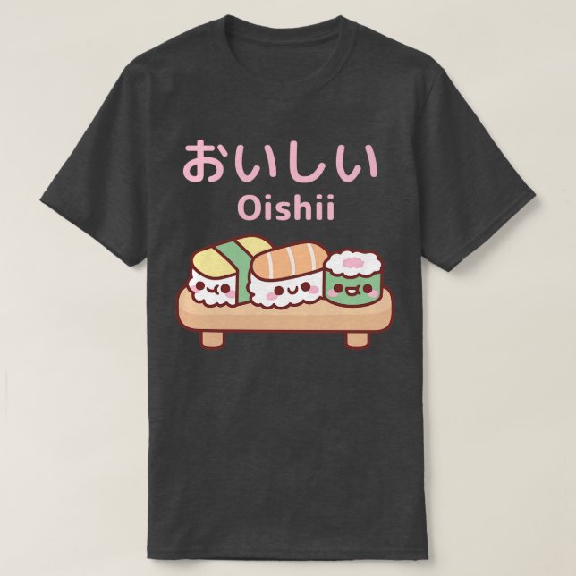 Cute Plate of Japansk Sushi Oishii T Shirt (Design framsida)