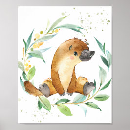 Cute Platypus Eucalyptus Greenery Kids Wall Art Poster