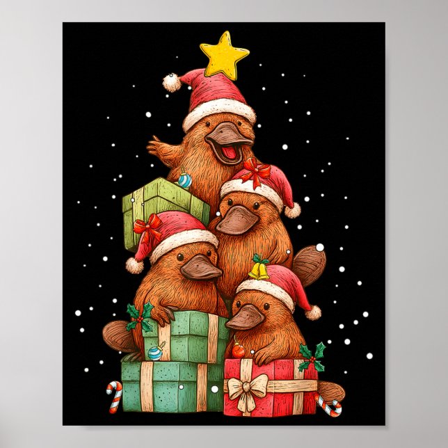 Cute Platypus Le Christmas Tree Xmas Hat  Poster (Framsidan)