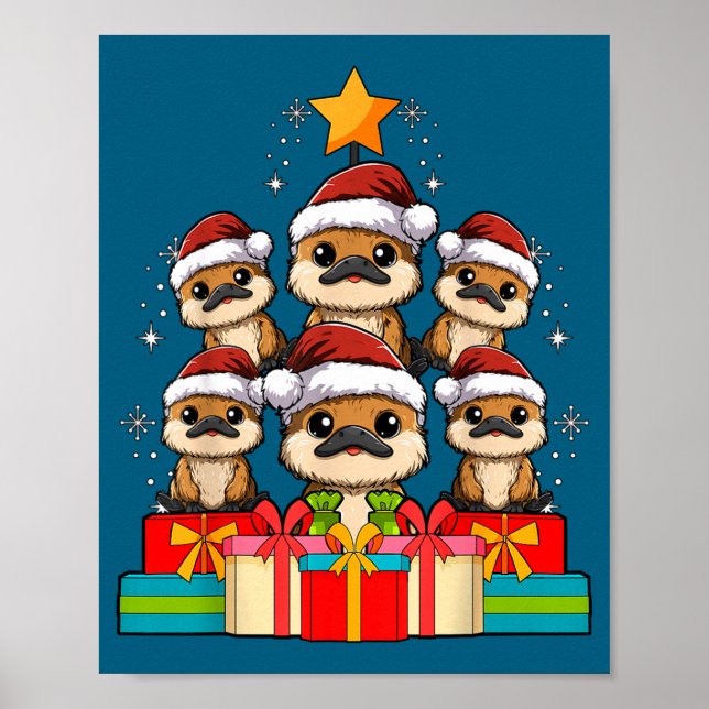 Cute Platypus Le Christmas Tree Xmas Hat  Poster (Framsidan)