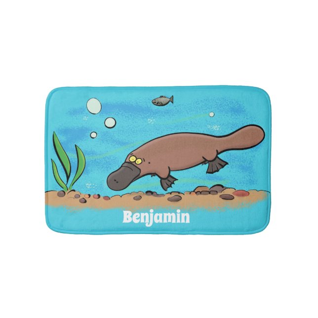 Cute platypus simmande tecknad badrumsmatta (Framsidan)