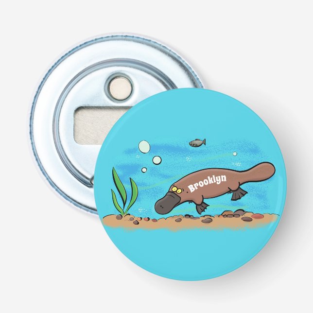 Cute platypus simmande tecknad flasköppnare (Framsidan)