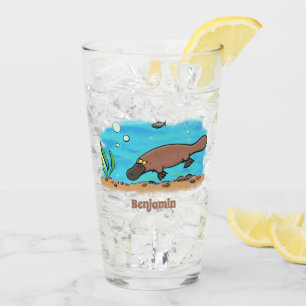 Cute platypus simmande tecknad glaskopp
