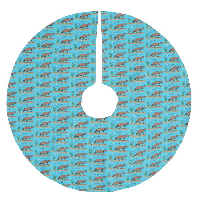 Cute platypus simmande tecknad julgransmatta borstad polyester (Framsidan)