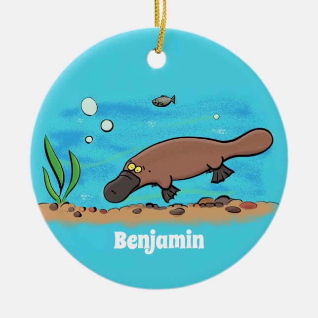 Cute platypus simmande tecknad julgransprydnad keramik (Framsidan)