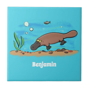 Cute platypus simmande tecknad kakelplatta