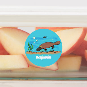 Cute platypus simmande tecknad klistermärke