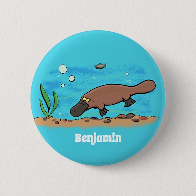 Cute platypus simmande tecknad knapp (Framsida)