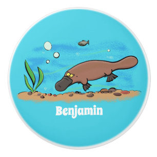 Cute platypus simmande tecknad knopp