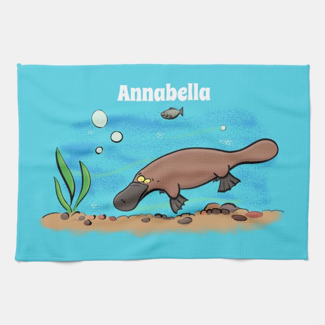Cute platypus simmande tecknad kökshandduk (Horisontell)