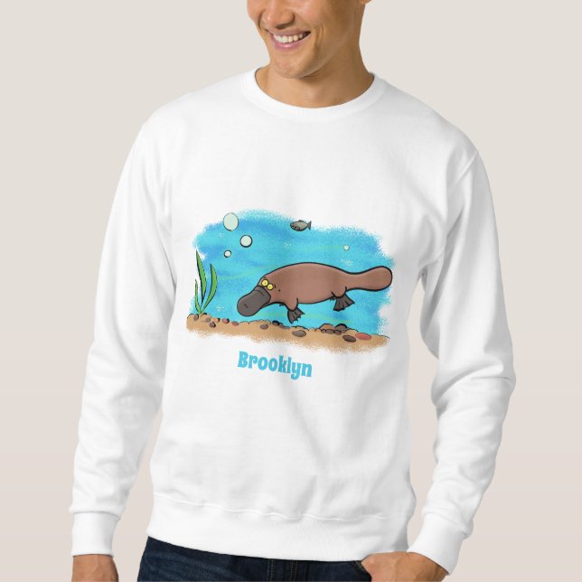 Cute platypus simmande tecknad lång ärmad tröja (Framsida)