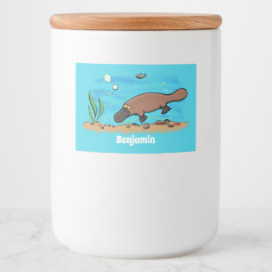 Cute platypus simmande tecknad mat etiketter