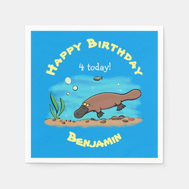 Cute platypus simmande tecknad pappersservett (Framsidan)