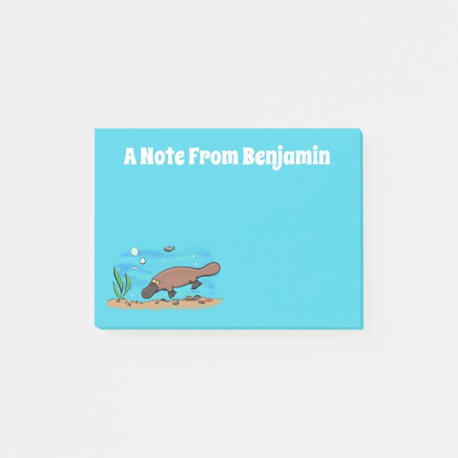 Cute platypus simmande tecknad post-it block (Framsida)