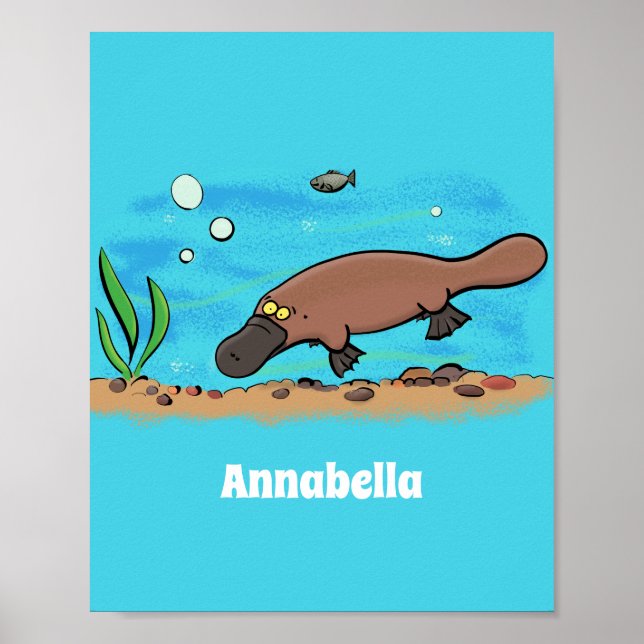 Cute platypus simmande tecknad poster (Framsidan)