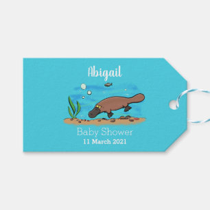 Cute platypus simmande tecknad presentetikett
