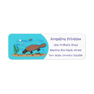 Cute platypus simmande tecknad returadress etikett