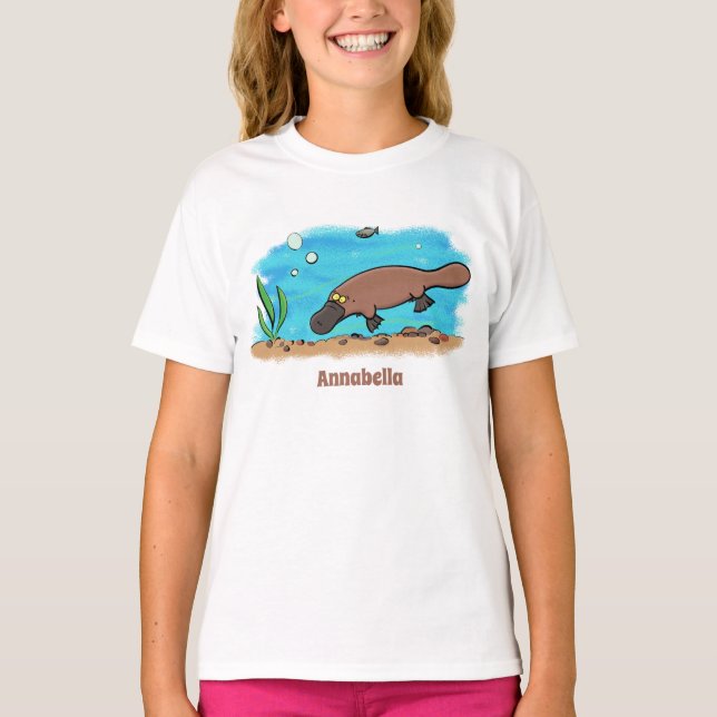 Cute platypus simmande tecknad t shirt (Framsida)