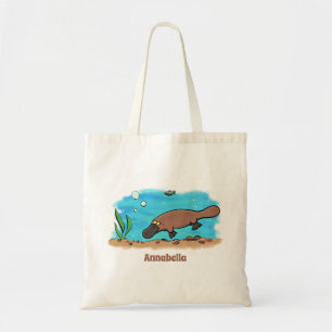 Cute platypus simmande tecknad tygkasse