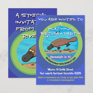 Cute platypus tecknad 5 år födelsedagsinbjudan inbjudningar