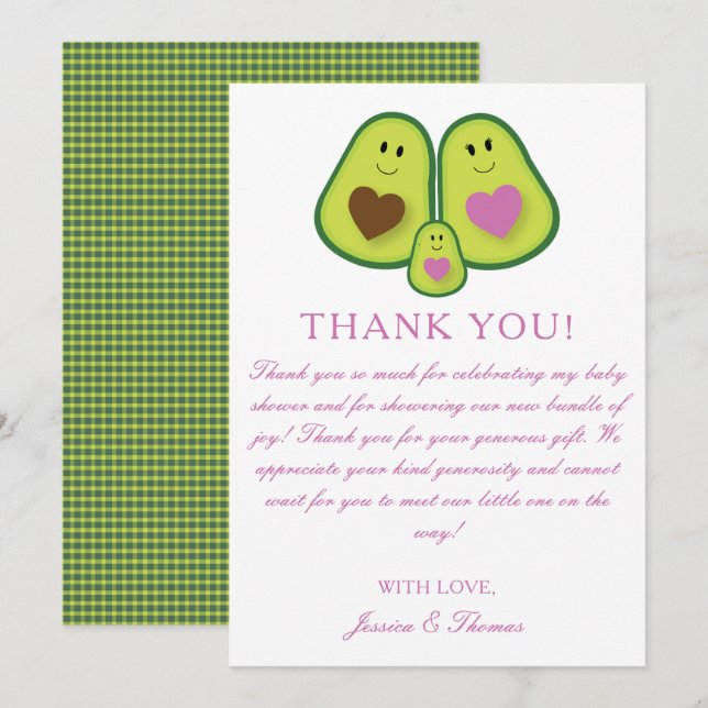 Cute Play Avocado Girl Baby Shower Tack Kort (Fram/baksida)