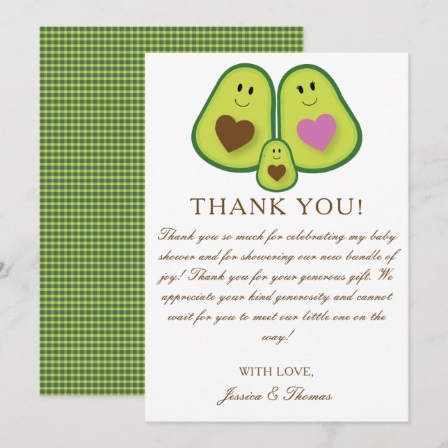 Cute Play Avocado Kön Neutral babystötare Tack Kort (Fram/baksida)