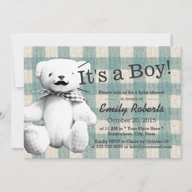 Cute Play Mustache Bear Baby Shower Inbjudningar (Framsida)