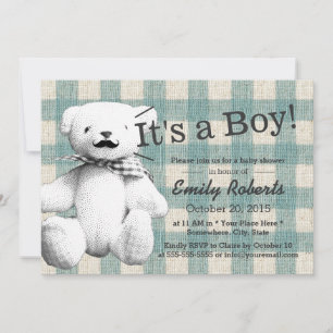 Cute Play Mustache Bear Baby Shower Inbjudningar