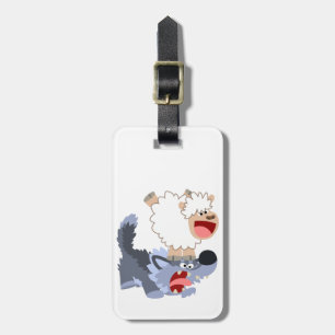 Cute Play-Tecknad Sheep and Varg Luggage Tag Bagagebricka