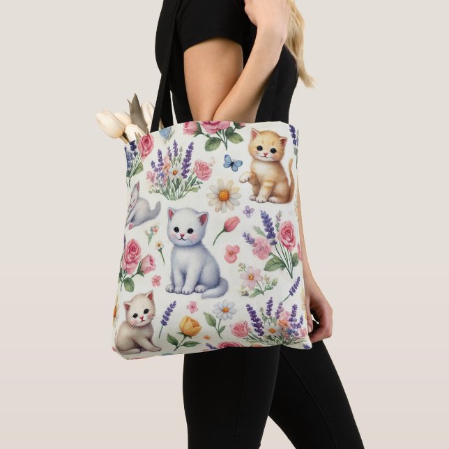 Cute Playand Flowers Mönster Tote Bag Tygkasse (Närbild)