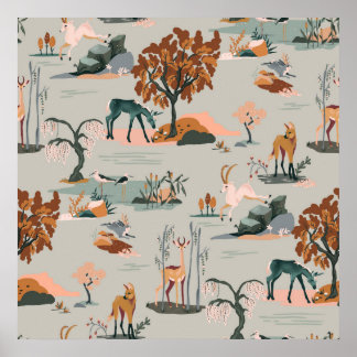 Cute & Playanimal Mönster med Unicorns Poster