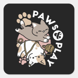Cute Playful Cats Design – Fun Paws and Play Art Fyrkantigt Klistermärke