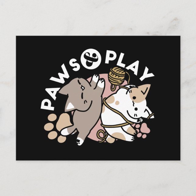 Cute Playful Cats Design – Fun Paws and Play Art Helg Vykort (Framsida)