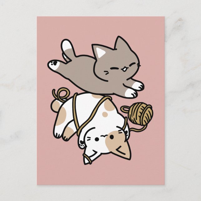 Cute Playful Cats Design – Fun Paws and Play Art Helg Vykort (Framsida)