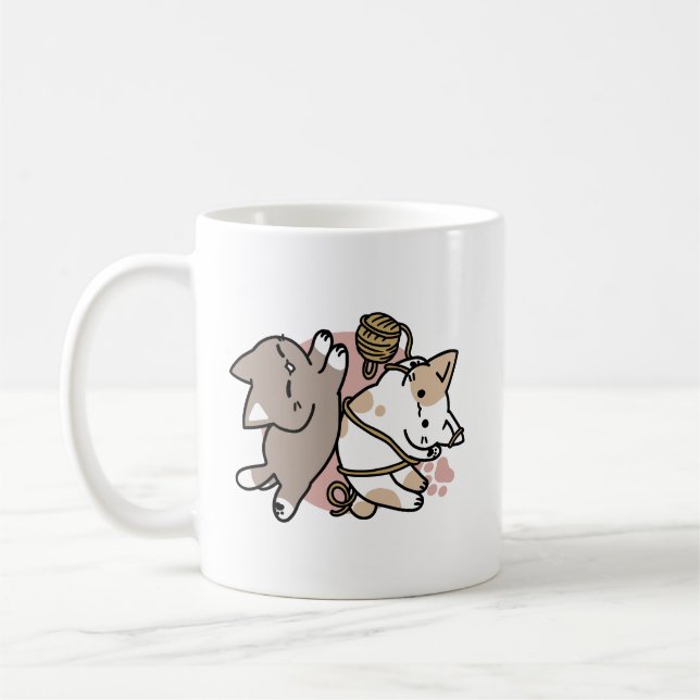Cute Playful Cats Design – Fun Paws and Play Art Kaffemugg (Vänster)