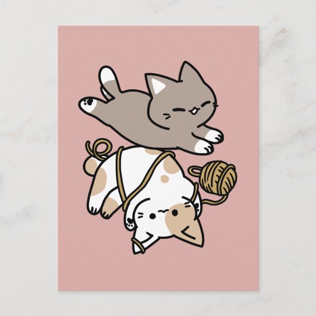 Cute Playful Cats Design – Fun Paws and Play Art Vykort (Framsida)