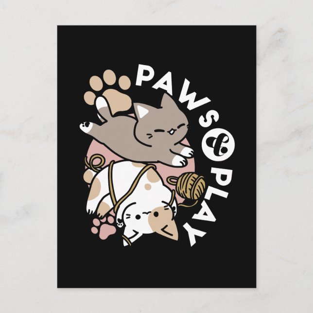Cute Playful Cats Design – Fun Paws and Play Art Vykort (Framsida)
