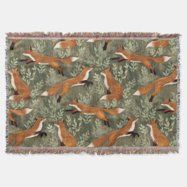 Cute Playful Foxes in Red Brown on Oliv grönt Filt