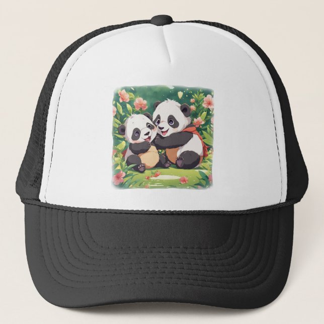 Cute Playful Little Pandas - Anime Stil Keps (Framsida)