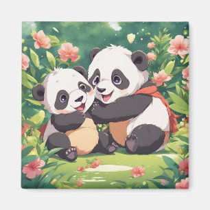 Cute Playful Little Pandas - Anime Stil Magnet