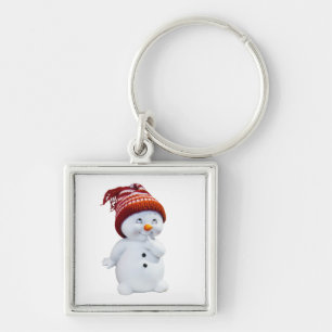 CUTE PLAYFUL SNÖGUBBE FYRKANTIG SILVERFÄRGAD NYCKELRING