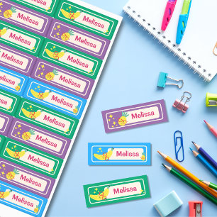 Cute PlayGrönt Lila Banana Pineapple Namn Klistermärke